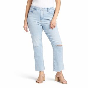 Good American 2/26 Good Curve Straight 0315 High Rise Ripped Jeans Blue Light